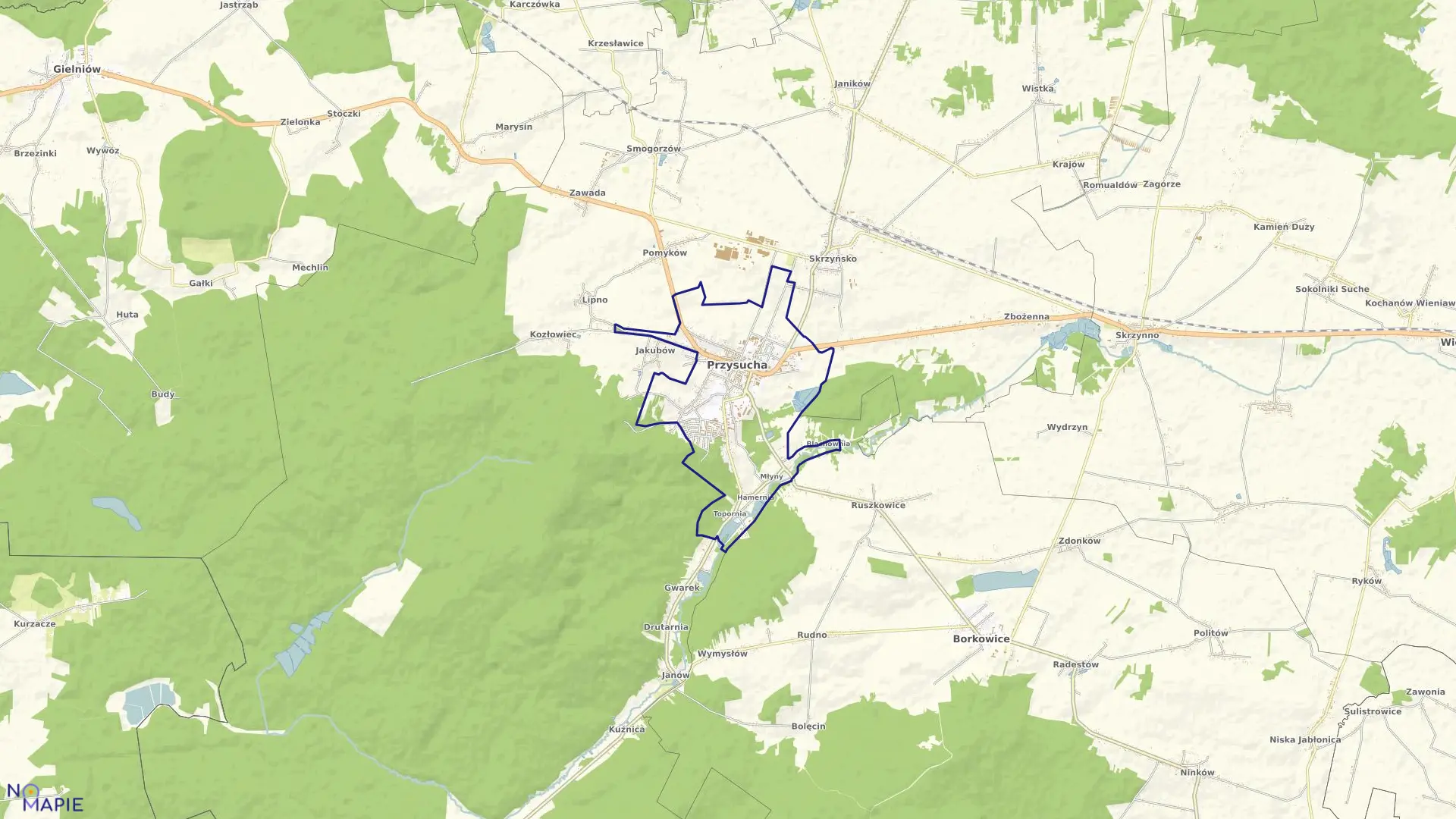 Mapa obrębu Przysucha w gminie Przysucha