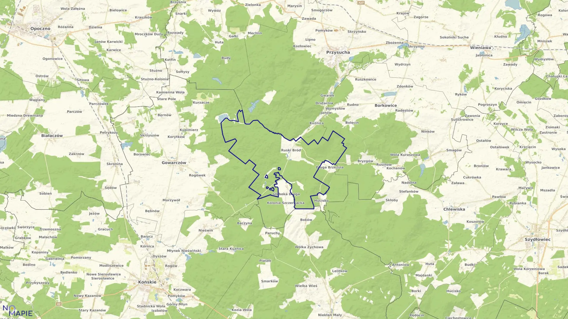 Mapa obrębu RUSKI BRÓD w gminie Przysucha